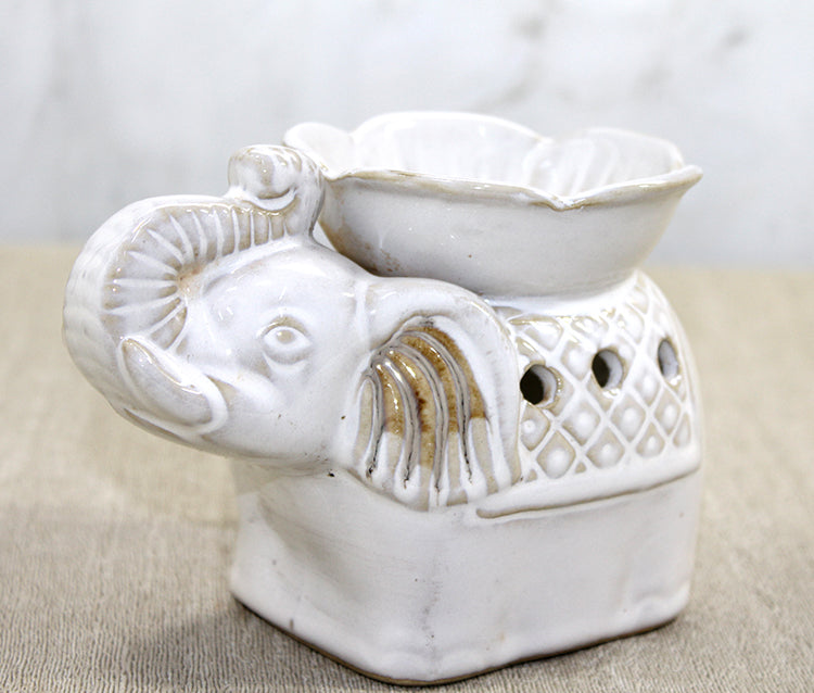 White Ceramic Elephant Incense Burner