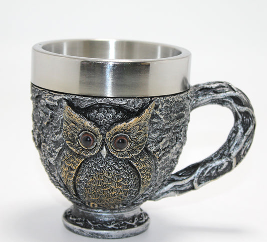 3D Embossed Owl Bust Stainless Steel Mug