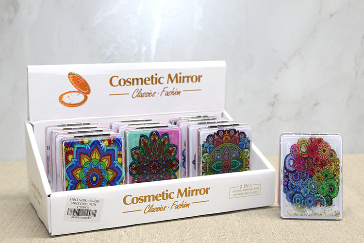 Mandala Patterned Glitter Liquid Hand Mirror - Model 2