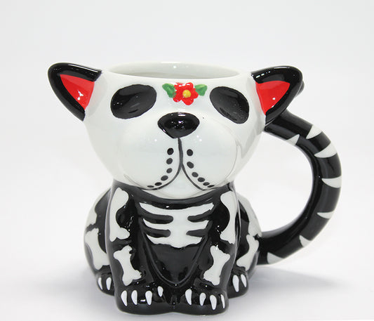 Day Of The Dead Köpek Figürlü 3D Kabartmalı Porselen Kupa