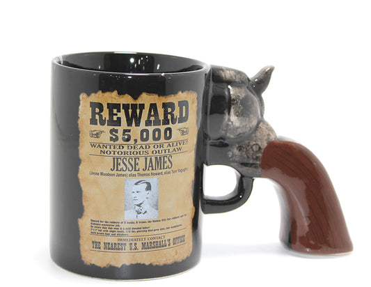 Jesse James Wanted Poster Pistol Porcelain Mug