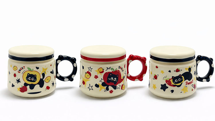 Ceramic Mug with Lid, 3D Cat Design