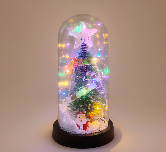 Christmas Themed Light-Up Decorative Glass Cloche - Model 1