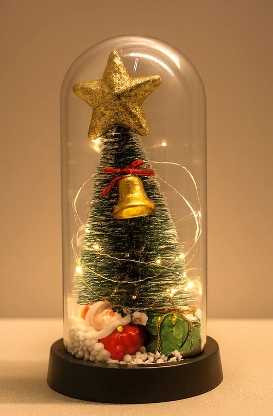 New Year's Themed Light-Up Decorative Glass Cloche - Model 6