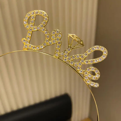 تاج العروس 'Bride' مرصّع بالأحجار الذهبية - خط يد (5347)
