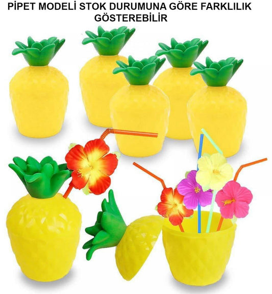 Ananas Hawaii Luau Aloha Pipetli İçecek Kabı Bardak 10x13 cm 1 Adet (5347)