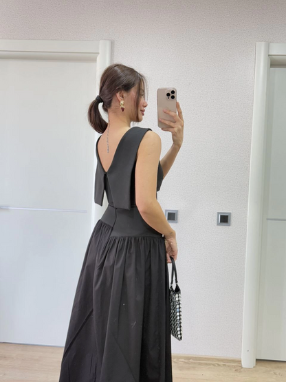 Crepe Back Wing Back Front Dart Detailed Long Women's Dress - Black