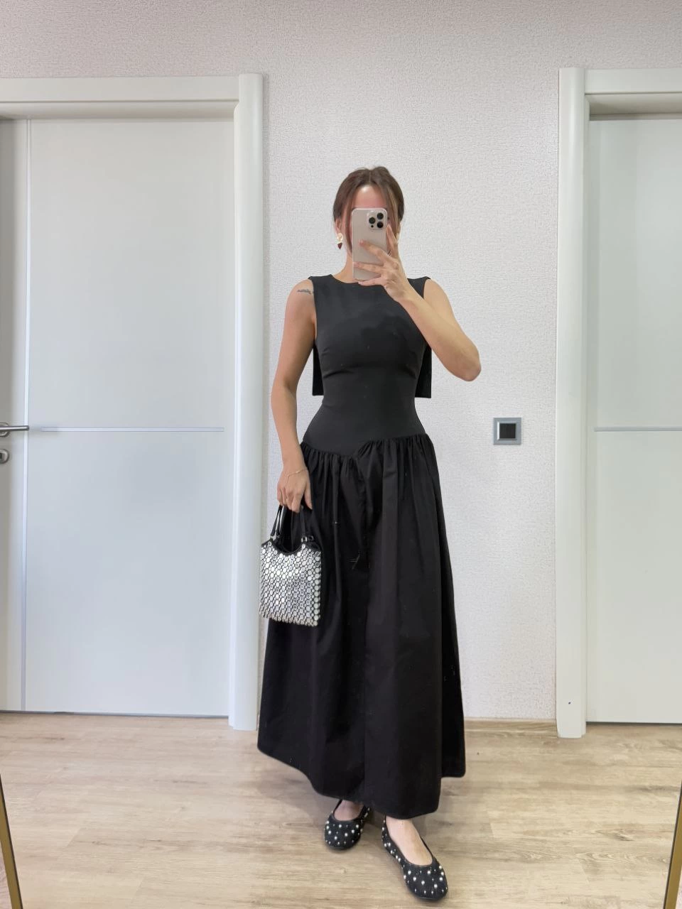 Crepe Back Wing Back Front Dart Detailed Long Women's Dress - Black
