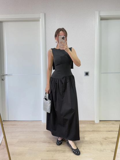 Crepe Back Wing Back Front Dart Detailed Long Women's Dress - Black