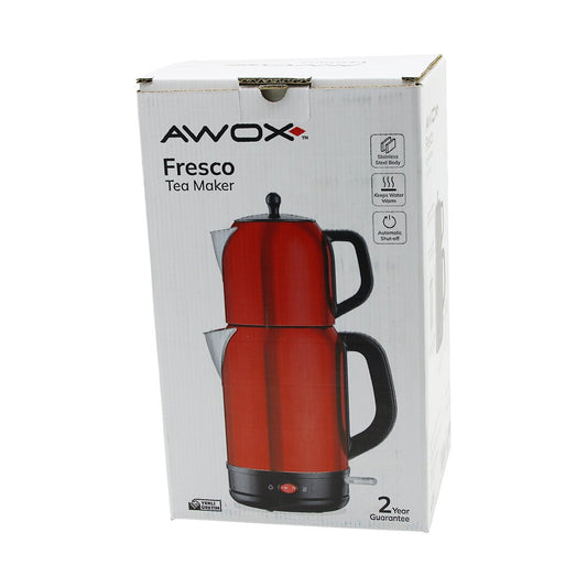 AWOX FRESCO KIRMIZI ELEKTRİKLİ ÇAY MAKİNESİ ÇAYCI SET 1.7LT SU ISITICI + 1.2LT DEMLİK PASLANMAZ ÇELİK GÖVDE 2200W (5347)