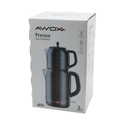 AWOX FRESCO SİYAH ELEKTRİKLİ ÇAY MAKİNESİ ÇAYCI SET 1.7LT SU ISITICI + 1.2LT DEMLİK PASLANMAZ ÇELİK GÖVDE 2200W (5347)
