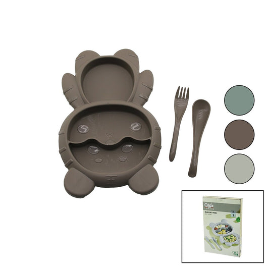 AYICIK MODEL=3 BÖLMELİ BEBEK BESLENME SETİ 3PCS=MAMA KABI-KAŞIK-ÇATAL 500ML RENKLİ PLST (5347)
