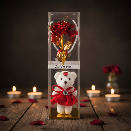 Infinity Rose with Bear in Transparent Box
