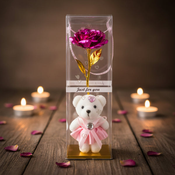 Infinity Rose with Bear in Transparent Box