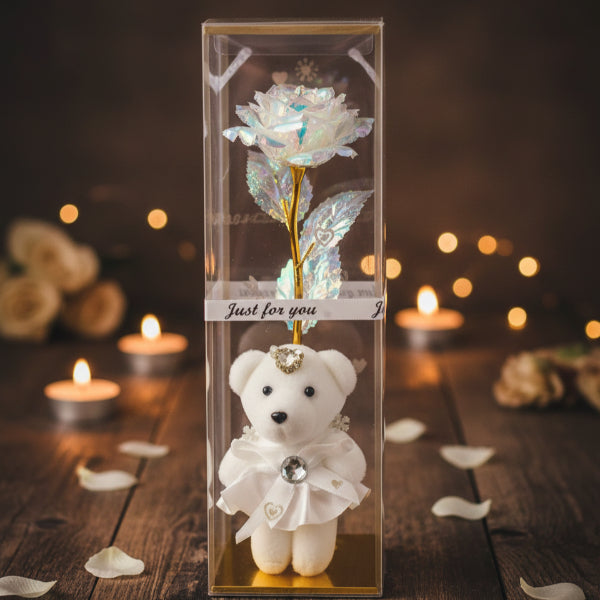 Infinity Rose with Bear in Transparent Box
