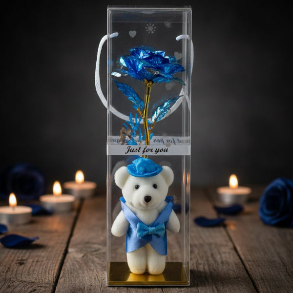 Infinity Rose with Bear in Transparent Box