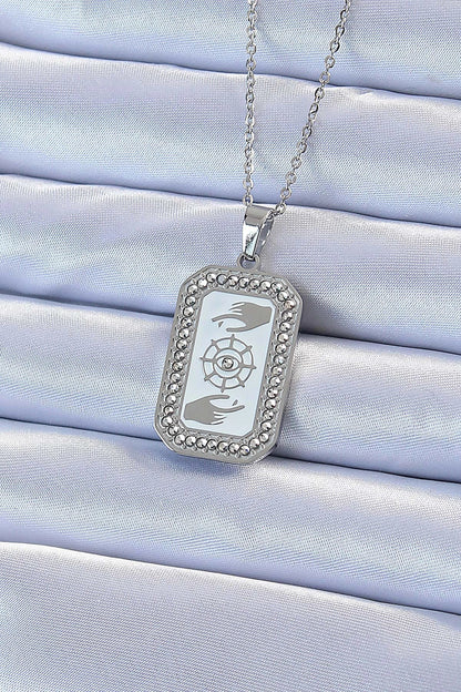 Mey İthalat® 316L Çelik Zincir Gümüş Renk Mineli Zirkon Taşlı Göz Figür Tarot Kolye