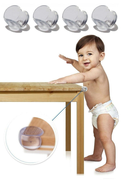 Starixa® Bebek Çocuk Yumuşak ve Esnek Dairesel Şeffaf Yapışkanlı Güvenlik Köşe Koruyucu (4 Adet)