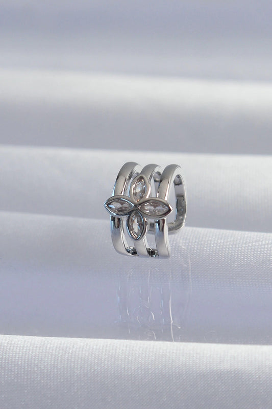 Mey İthalat® Pirinç Gümüş Renk Yonca Earcuff Küpe