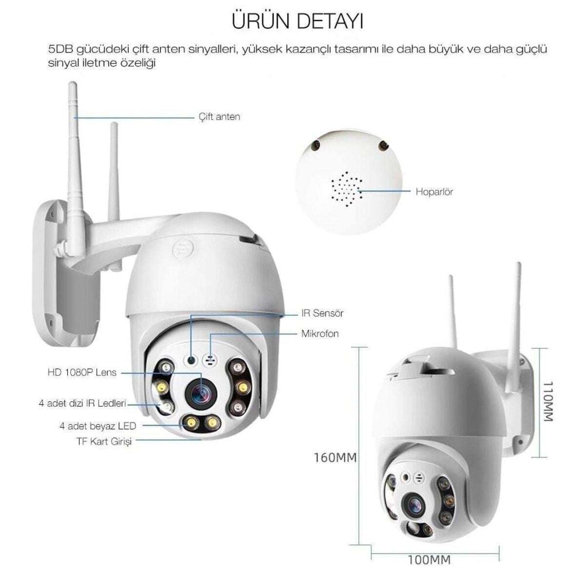 Starixa® 20 MP HD Lens İç Dış Mekan Suya Danıklı IP Wifi Network Güvenlik Kamerası Wifi Kamera
