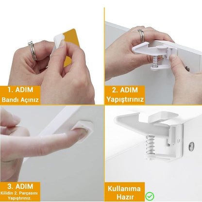 Starixa® Bebek Çocuk Güvenliği Korumalı Yapışkan Çekmece ve Dolap İçin Tutucu Gizli Güvenlik Kilidi
