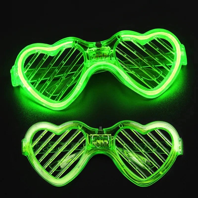 Mey İthalat® Yeşil LED Işıklı Kalp Gözlük - 3 Modlu Parti & Glow Gözlüğü