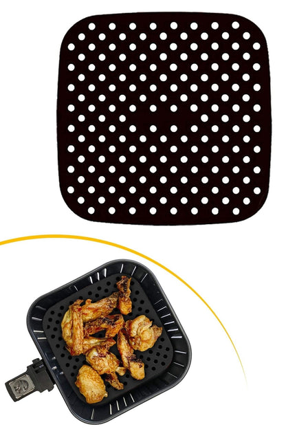 Starixa® Siyah Isıya Dayanıklı Yıkanılabilir Silikon Fırın Ve Airfryer Kare Model Pişirme Matı 21,5 Cm