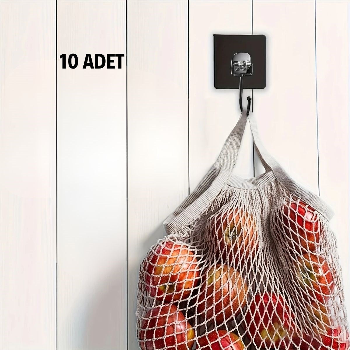 Starixa® 10 Adet Duvara, Dolapa Yapışan Güçlü Yapışkanlı Siyah Duvar Askısı