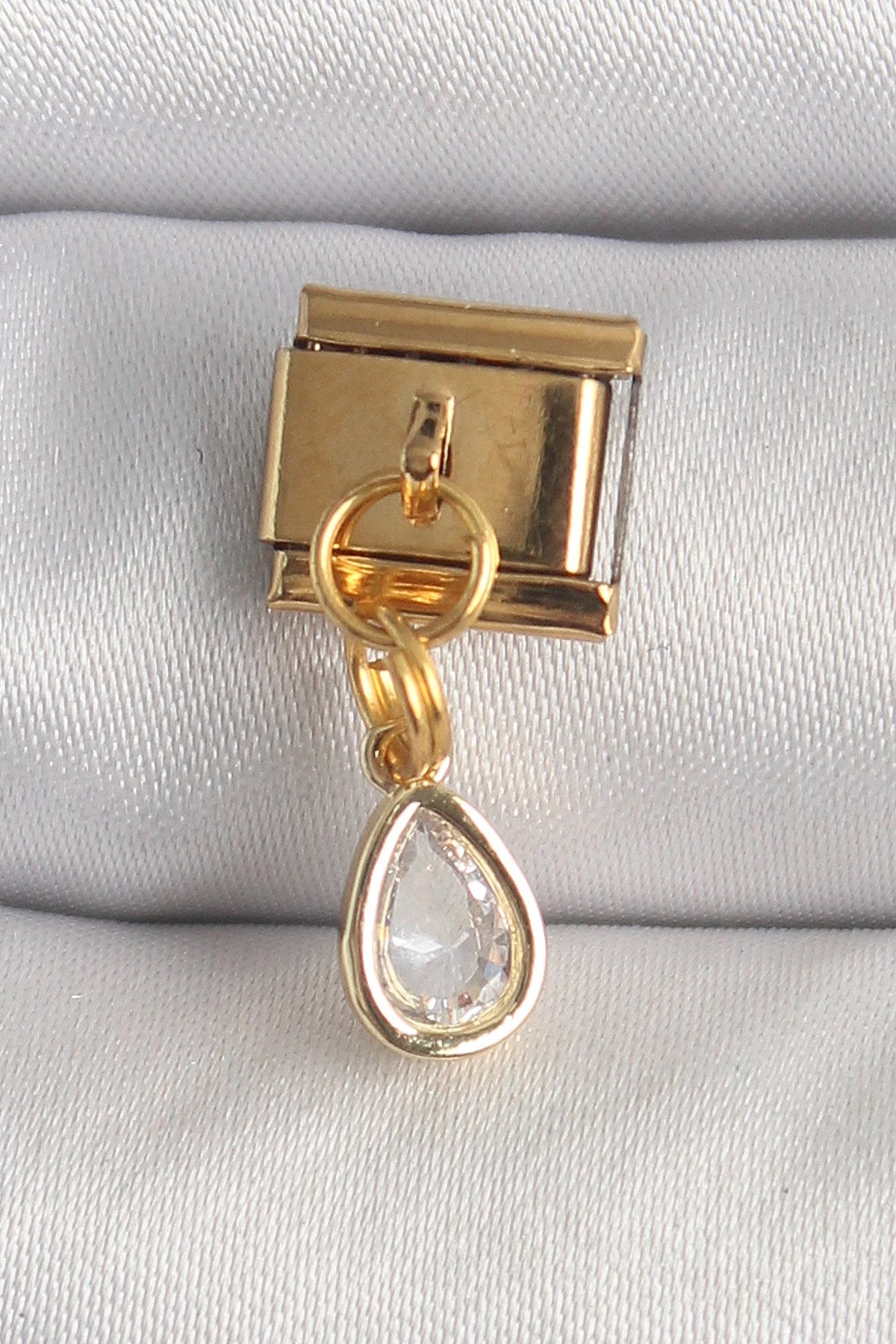 Mey İthalat® 316L Çelik Gold Renk Sallantı Damla Zirkon Taşlı Nomination Charm