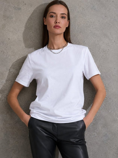 Unisex Kısa Kollu Bisiklet Yaka Basic Viskon Bluz