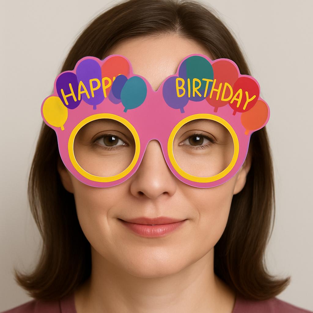 Balloon Patterned Cardboard Birthday Glasses 6 Pieces Pink Color