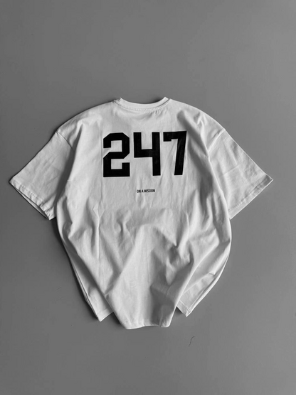 20/1 Combed Cotton Compack Printed Oversize Crew Neck Short Sleeve Summer T-shirt - White