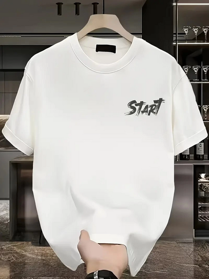 تي شيرت صيفي بطبعة "Start All Over" مقاس 20/1 بنسيج قطني، وياقة دائرية، وأكمام قصيرة، وقصة واسعة - أبيض