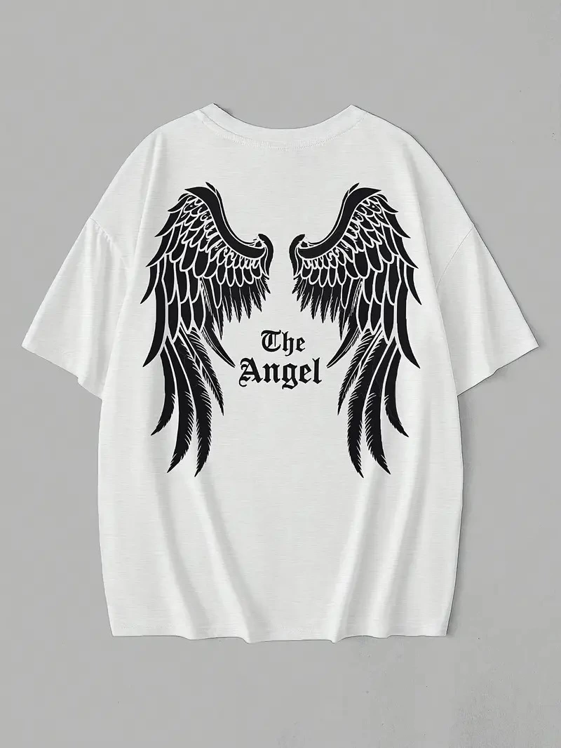 تي شيرت صيفي قطن 20/1 مصقول مقاس كبير بكم قصير بطبعة Dark Angel - أبيض