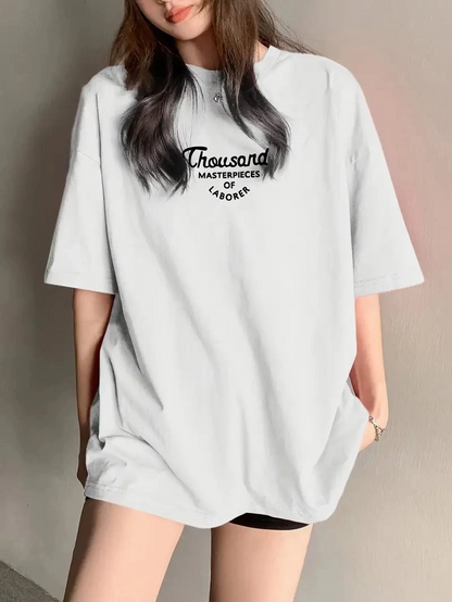 Thousand Front Back Printed Oversized Crew Neck T-shirt - White