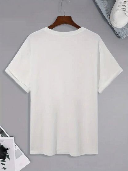 20/1 Combed Compact Palm Print Oversized Crew Neck Short Sleeve T-shirt - White