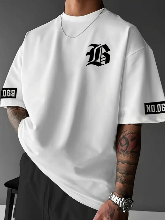 LB Baskılı Ön Arka Oversize Bisiklet Yaka Kısa Kol T-shirt - Beyaz