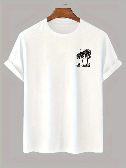20/1 Combed Compact Palm Print Oversized Crew Neck Short Sleeve T-shirt - White