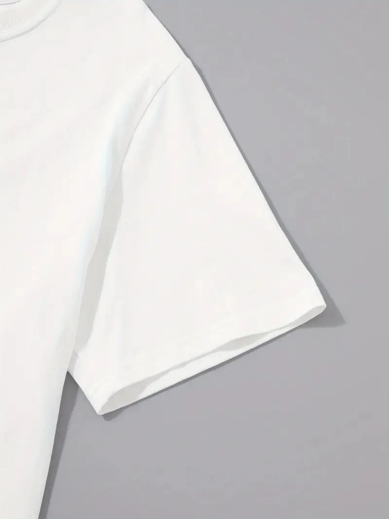 20/1 Combed Compact Palm Print Oversized Crew Neck Short Sleeve T-shirt - White