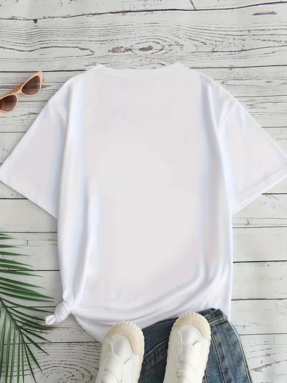 Kadın Beyaz "I've Got Your Back" Grafik Tişört - Eğlenceli Çubuk Tasarımlı Oversize Günlük Kısa Kollu Tişört, Polyester Örgü, Yuvarlak Yaka, İlkbahar ve Yaz için Mükemmel, Günlük Giyim Tişört | Eğlenceli Tasarım | Polyester Kumaş - Beyaz