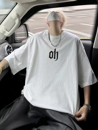 Printed Men's Oversized T-shirt, Graphic T-shirt Men's Summer Outdoor Clothing, Suitable for Sports and Daily Wear - White