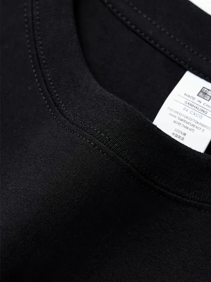 Relaxed Crew Neck T-Shirt, Creative Cartoon Print - Soft Polyester, All-Season Wear - Black