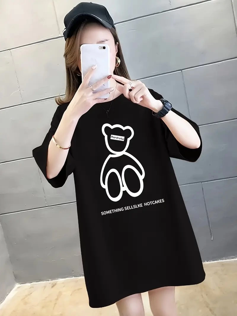 20/1 Combed Compact Cotton Front and Back Printed Oversized Crew Neck T-shirt - Black