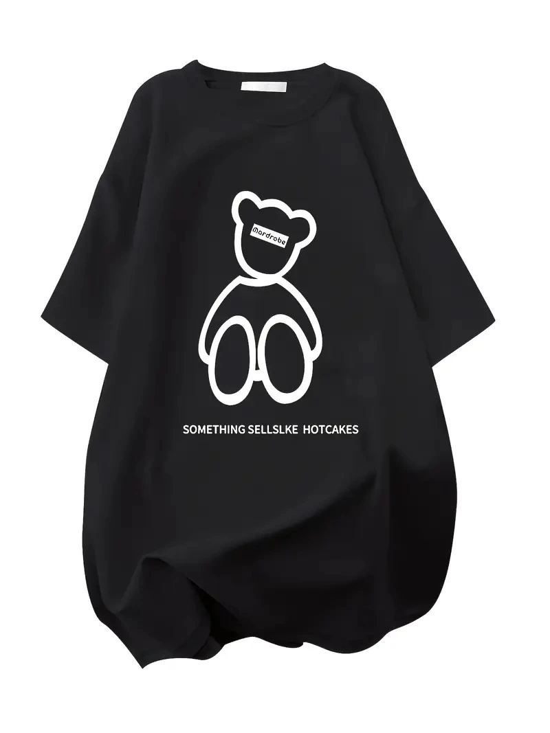 20/1 Combed Compact Cotton Front and Back Printed Oversized Crew Neck T-shirt - Black