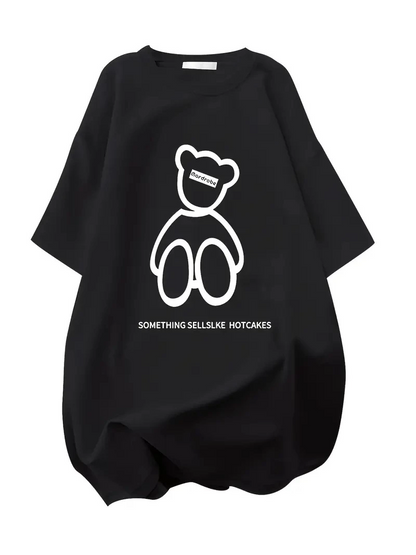 20/1 Combed Compact Cotton Front and Back Printed Oversized Crew Neck T-shirt - Black