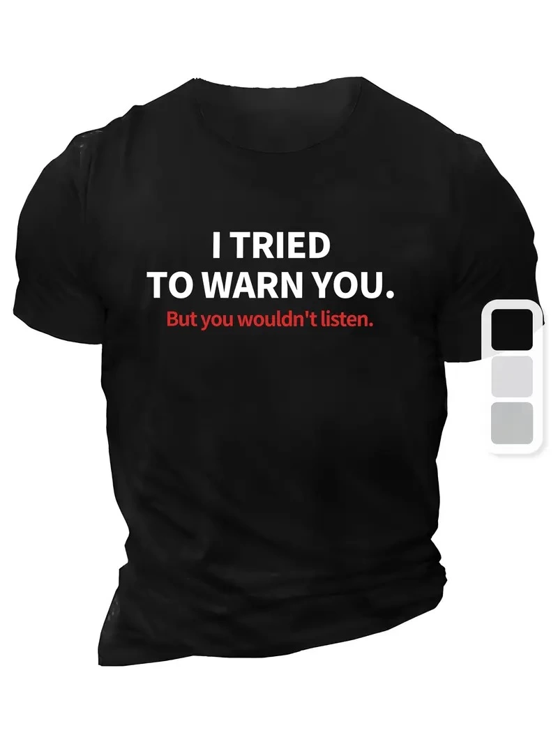 20/1 Combed Cotton Compack I TRIED TO WARN YOU. Printed Oversize Crew Neck T-shirt - Black