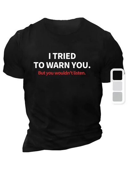 20/1 Combed Cotton Compack I TRIED TO WARN YOU. Printed Oversize Crew Neck T-shirt - Black