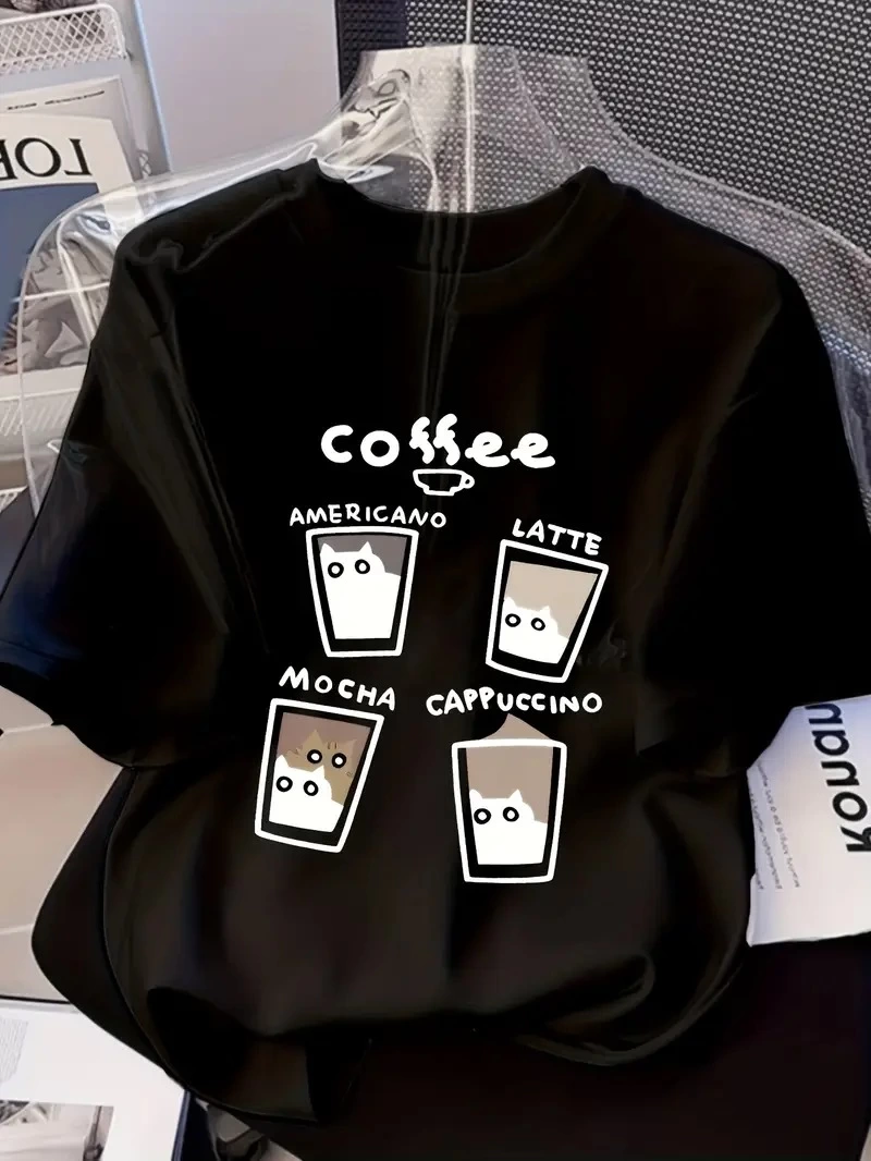 20/1 Combed Compact Printed Oversized Crew Neck Short Sleeve Summer T-shirt - Black