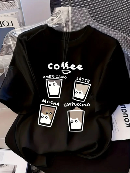 20/1 Combed Compact Printed Oversized Crew Neck Short Sleeve Summer T-shirt - Black