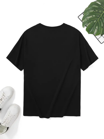 20/1 Combed Compact Cotton Palm Tree Pre-Printed Oversize Crew Neck Short Sleeve Summer T-shirt - Black
